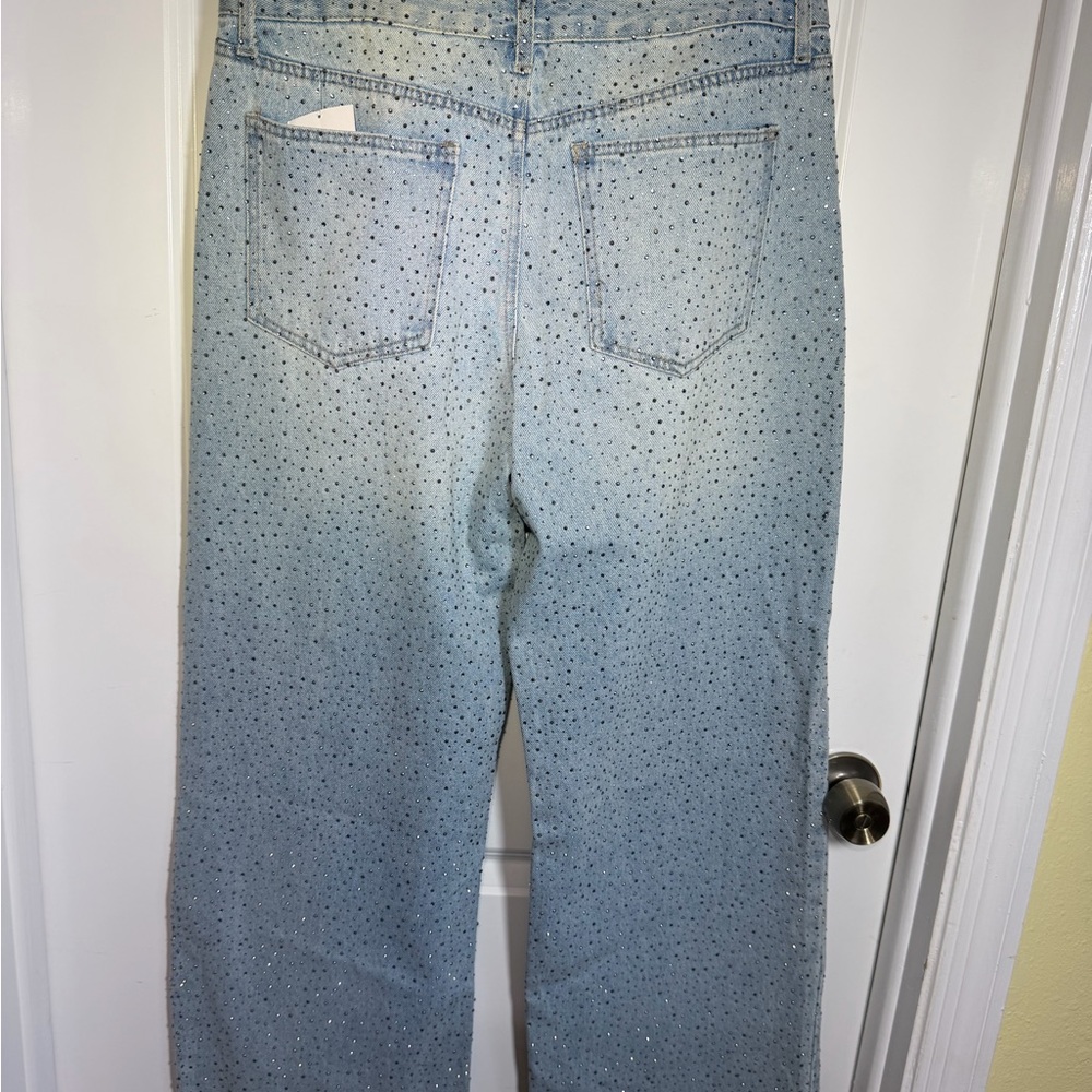 Light Wash Rhinestone Straight Jeans - Picture 7 of 8
